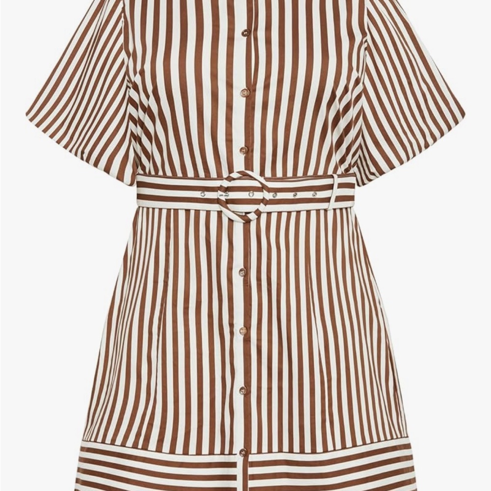 City Chic Brown & White Striped Belted Mini Dress